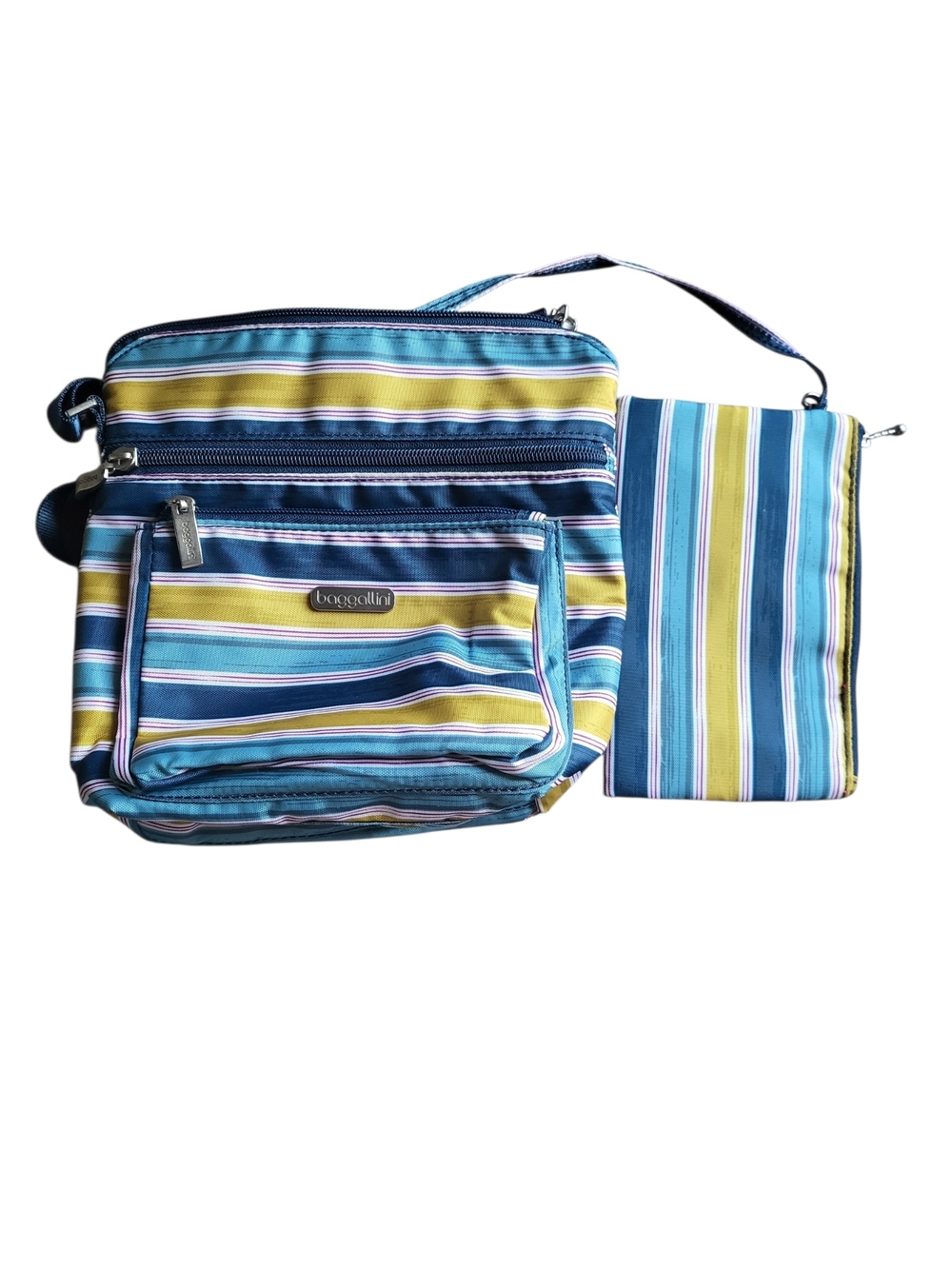 Baggallini Striped Crossbody Bag w/ Matching Zip Pouch Organizer